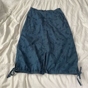 Blue Willi's Sz 40 (US 8, Medium) Denim Floral Maxi Skirt side ties y2k chambray